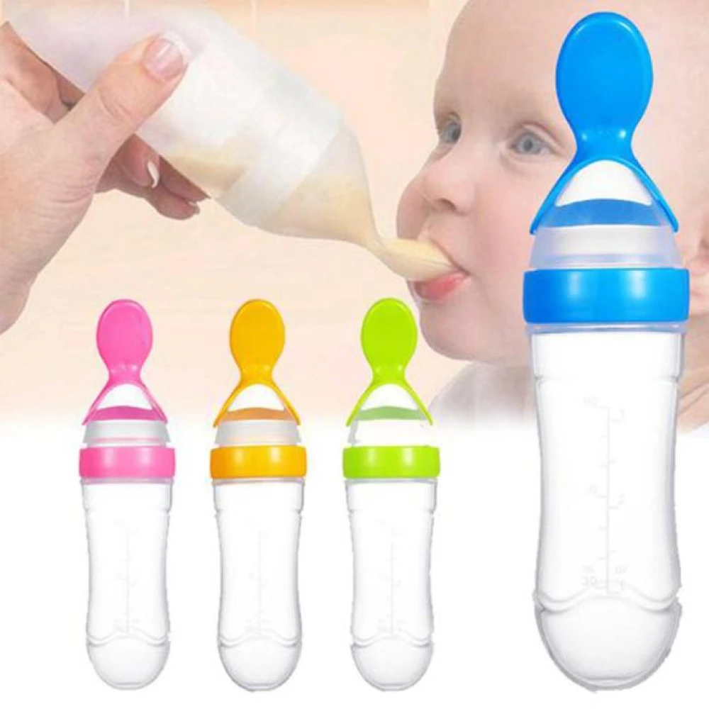 Apple Bear Silicaone Extrusion Baby Feeding Spoon