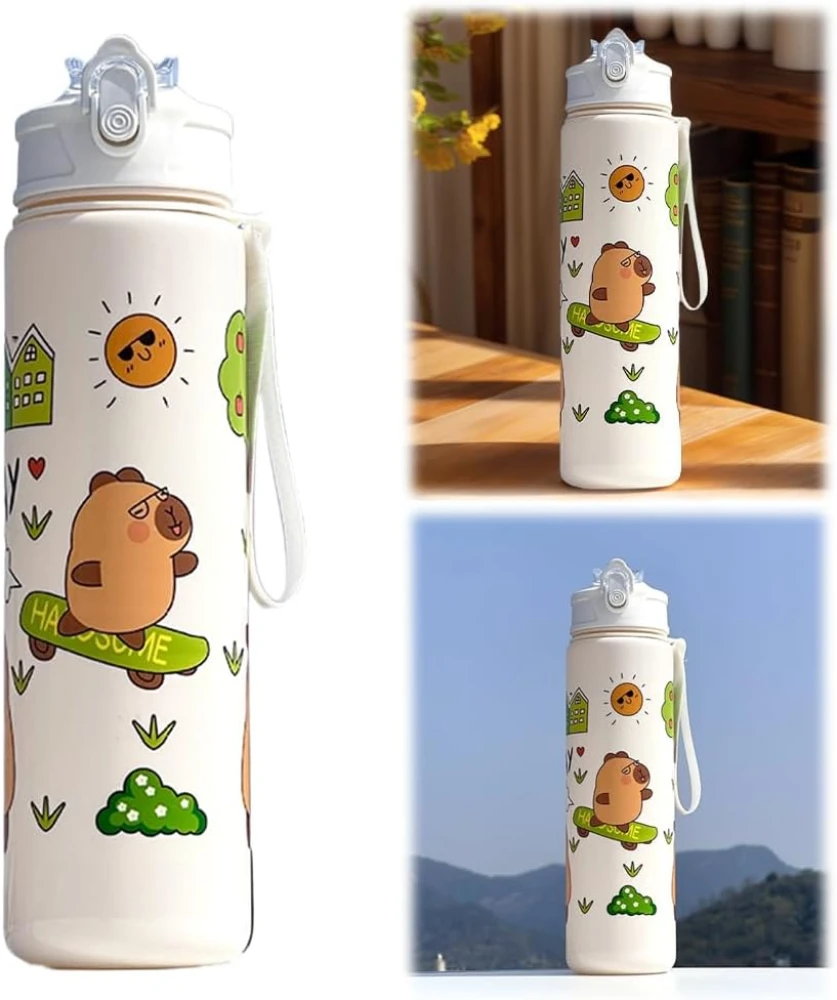 Capybara Cute Water Bottle with Straw 800ml