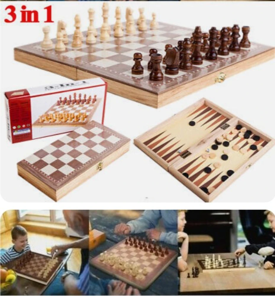 Chess & Checkers & Backgammon Bamboo Board