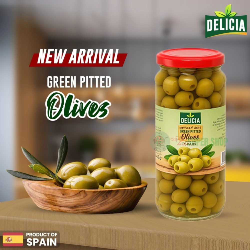 Delicia Green Pitted Olives 340g