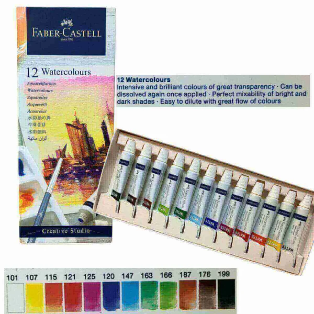 Faber‑Castell Creative Studio Water Colour Tubes – 12 Vibrant Shades (5 ml Each)
