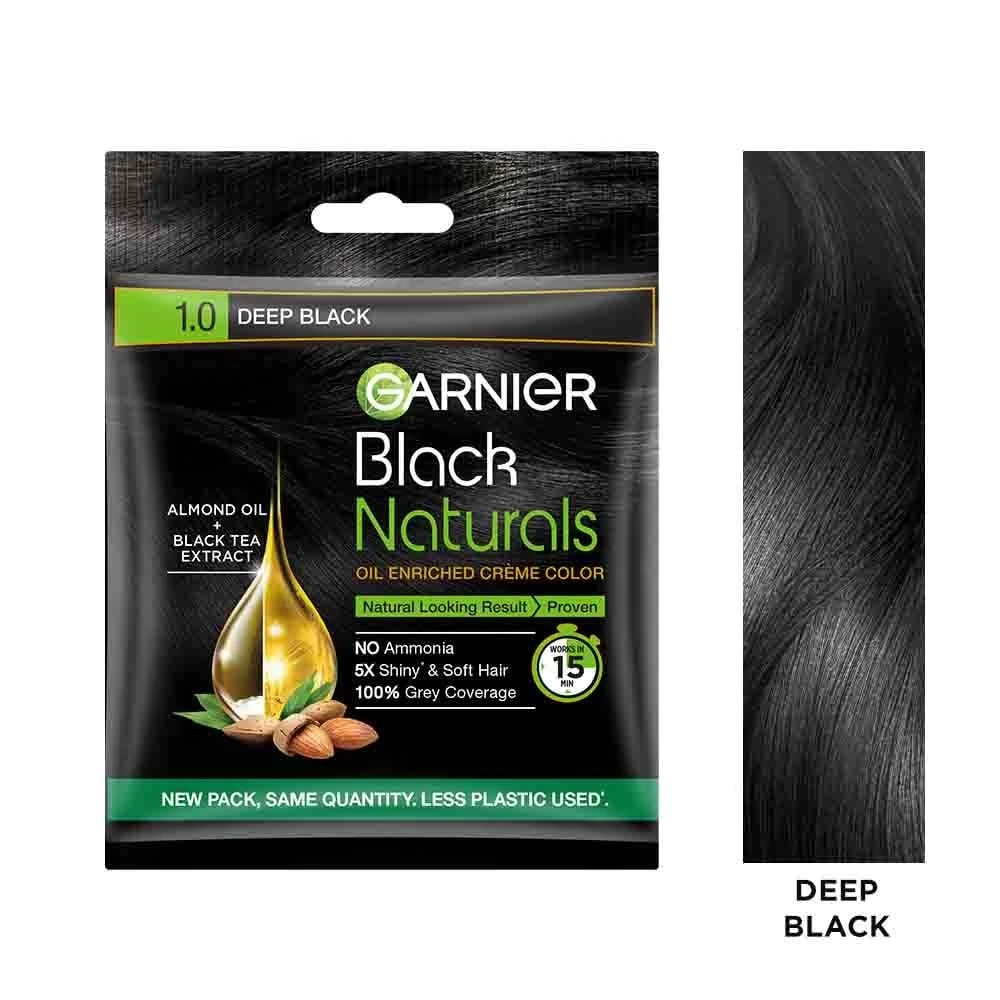 Garnier Black Naturals Oil Enriched Creme Hair Color - Deep Black - 20ml