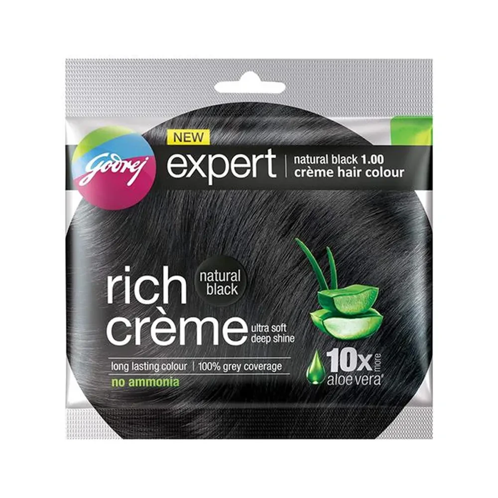 Godrej Expert Rich Creme Natural Black 1.00 Creme Hair Colour No Ammonia 20g