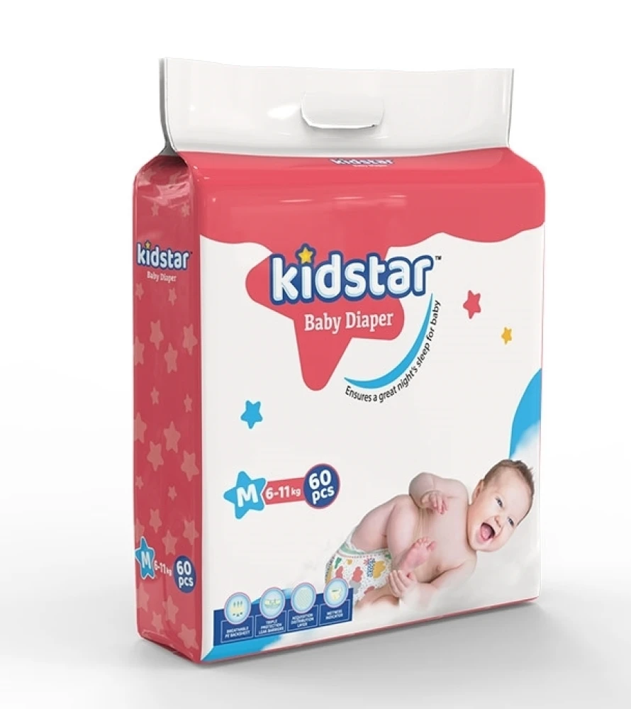 Kidstar Baby Diaper 6-11kg M Size 60pcs