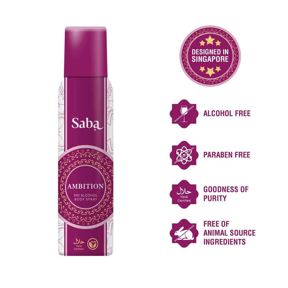 Saba Ambition Deodorant No Alcohol Body Spray Halal Certified For Women 150ml