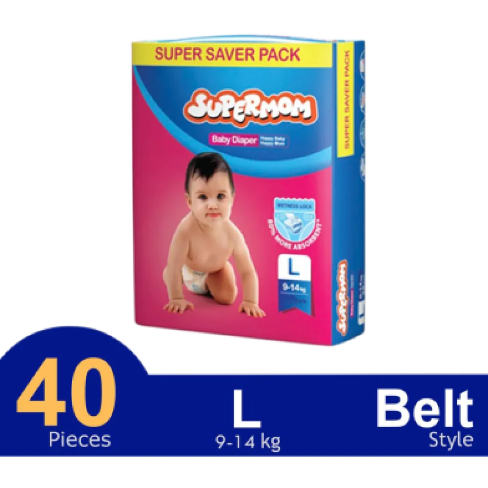 Supermom Baby Diaper- Large ( 9-14 ) kg -(40Pcs)