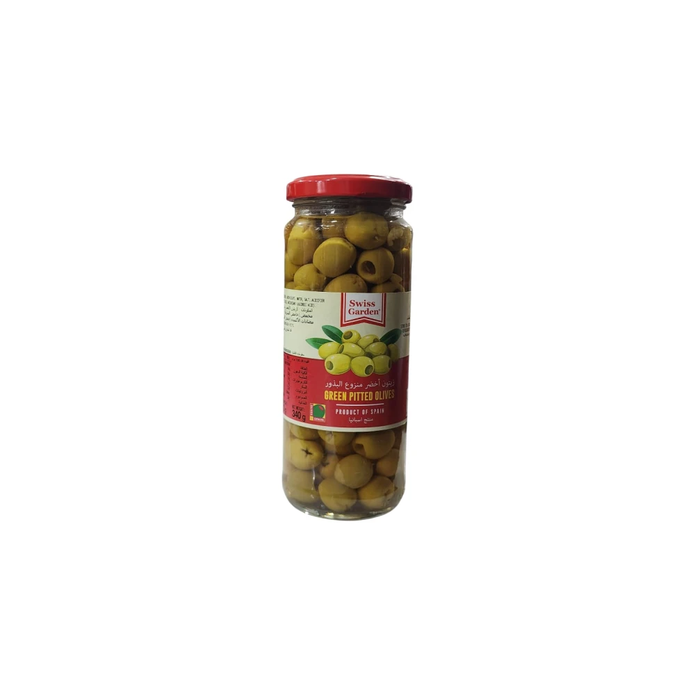 Swiss Garden Green Pitted Olives 340g