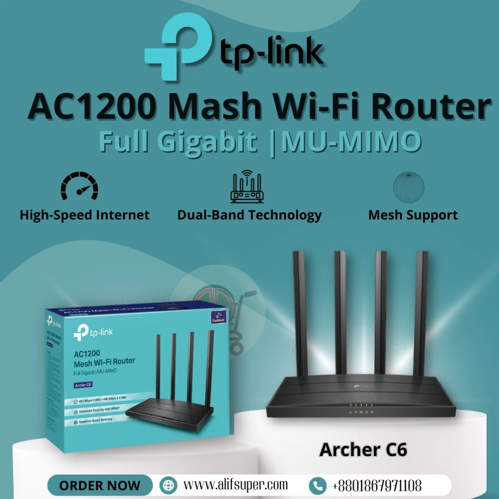 TP-Link Archer C6 AC1200 Wireless Dual Band MU-MIMO Gigabit Router